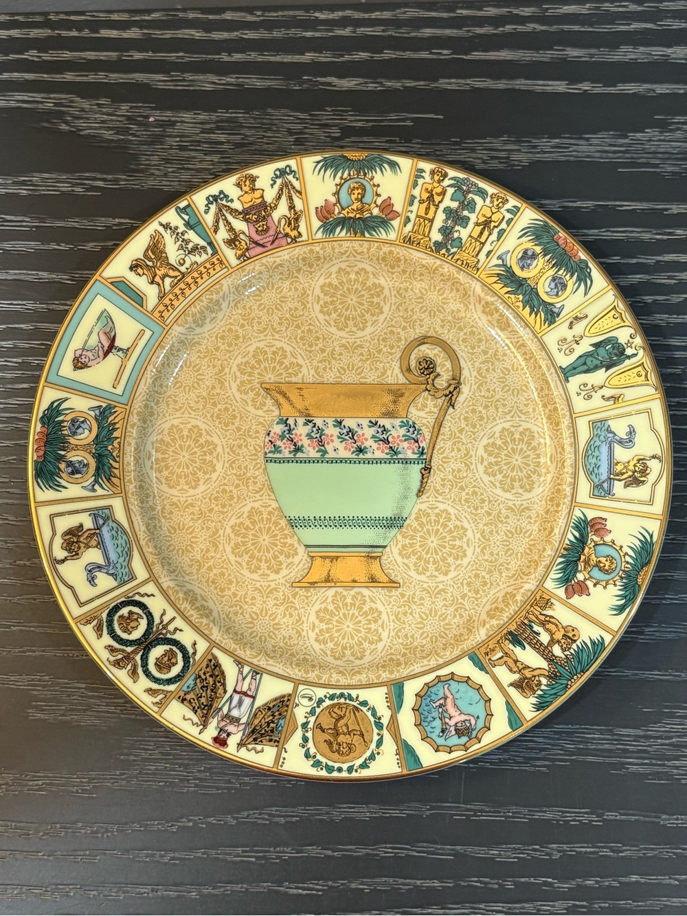 Vintage Gucci Plate with Center Urn Motif - Green & Gold